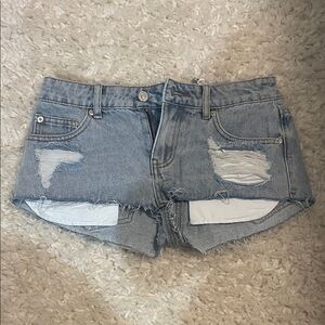 Edikted Light Blue Distressed Jean Shorts